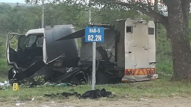 A blown out van in South Africa