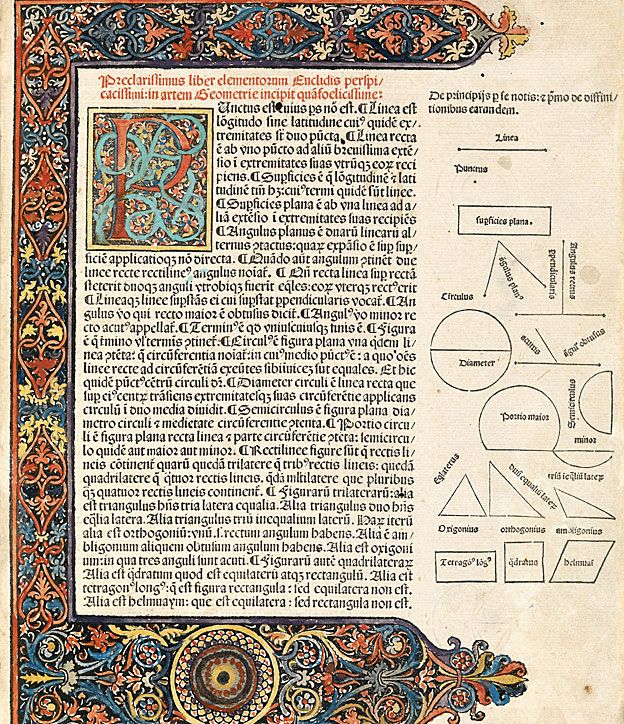 Página do texto em latim da primeira edição impressa de 'Os Elementos', de Euclides