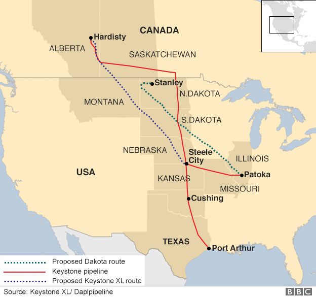 Map showing proposed route for the pipeline