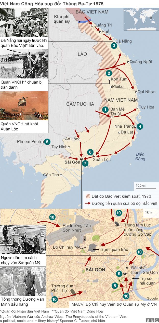 Ba chiến dịch - Tây Nguyên, Huế - Đà Nẵng và Hồ Chí Minh - dẫn đến ngày sụp đổ của chế độ Việt Nam Cộng Hòa ngày 30/4/1975