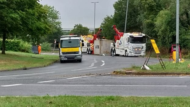 Basildon Lorry Overturns At Town Centre Roundabout Bbc News