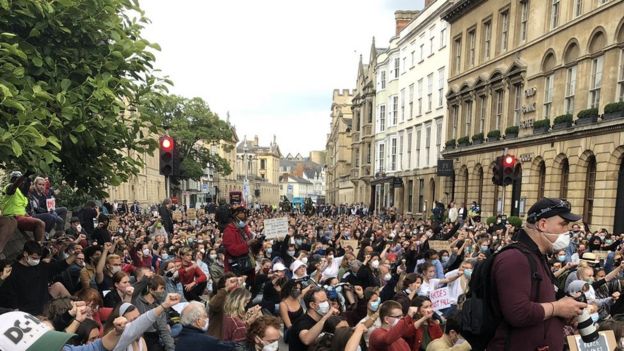 Protesters outside Oriel College