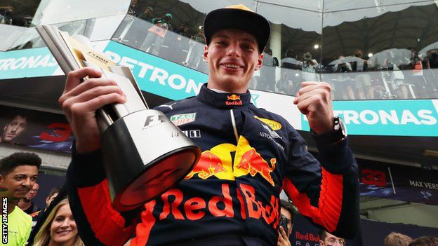 Max Verstappen celebrates his win in Malyasia