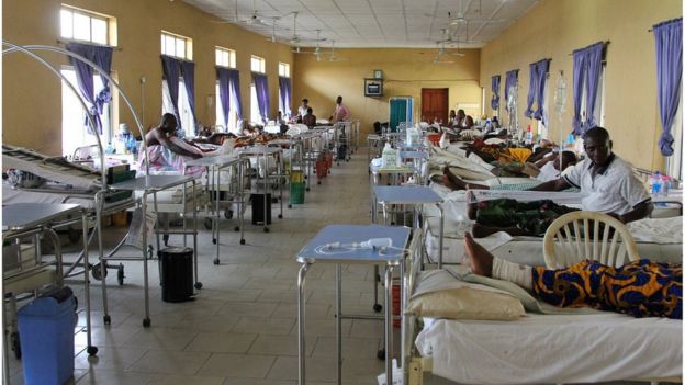 Injured victims of the collapsed church building seen at a hospital in Uyo, Nigeria 12 December 2016.