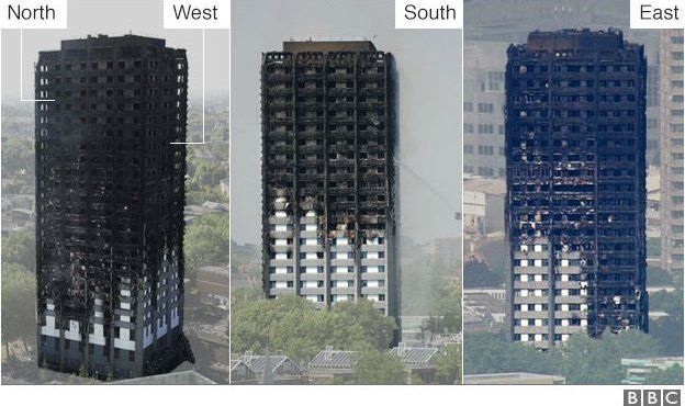 Grenfell Tower after fire, from different angles