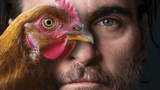 Joaquin Phoenix in a Peta campaign against poultry consumption
