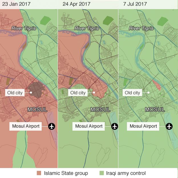 Map showing IS territory loss in Mosul
