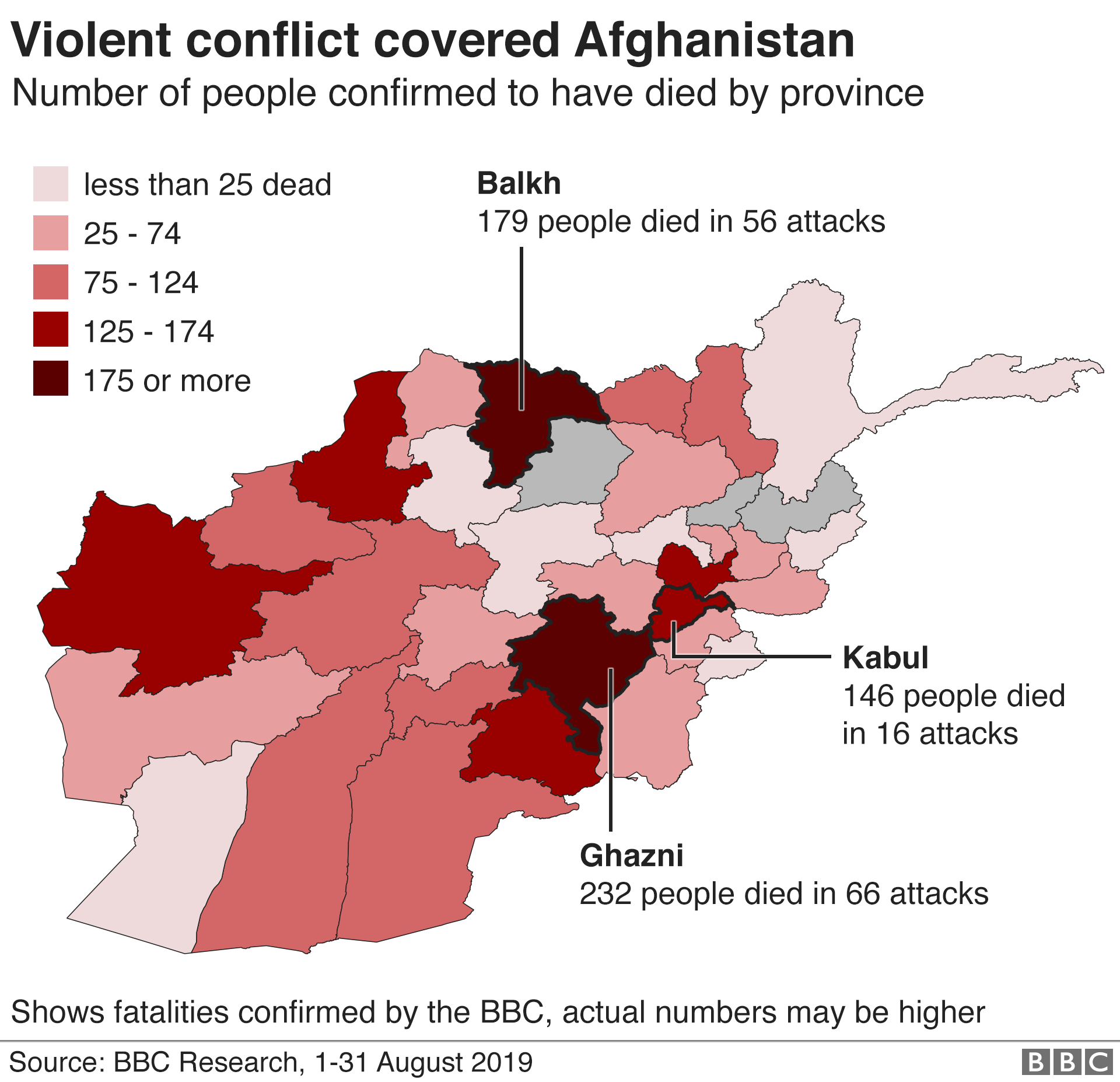 Map of total fatalities by province in Afghanistan