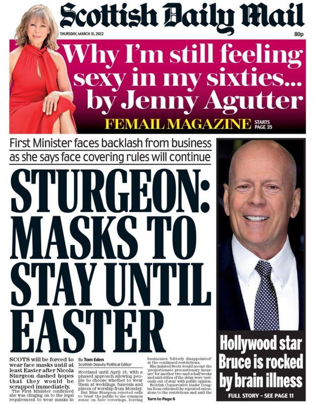Scotland's papers Row as face masks rules extended again BBC News