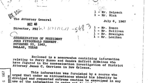Один из обнародованных документов об убийстве Кеннеди