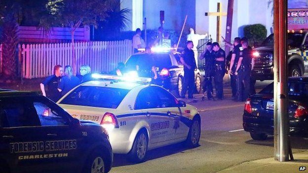 Police car at scene of shooting in Charleston