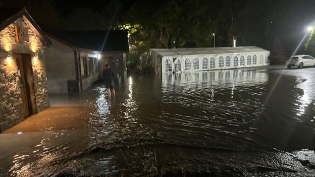 Flooding Ystradgynlais Pub Forced To Shut By Heavy Rain Bbc News