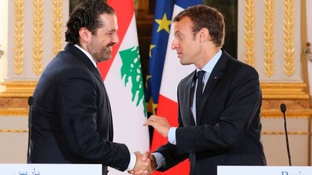 பிரான்ஸ் அதிபர் எம்மானுவேல் மக்ரோங்குடன் சாத் ஹரிரி