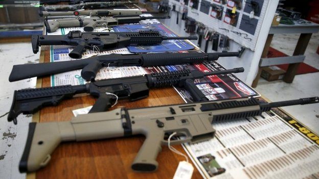 Guns for sale are displayed in Roseburg Gun Shop in Roseburg, Oregon, United States, 3 October 2015.