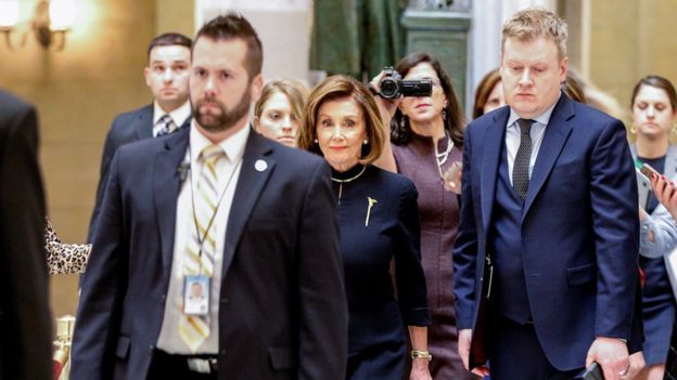 Democratic House Speaker Nancy Pelosi arrives at the Capitol on Wednesday