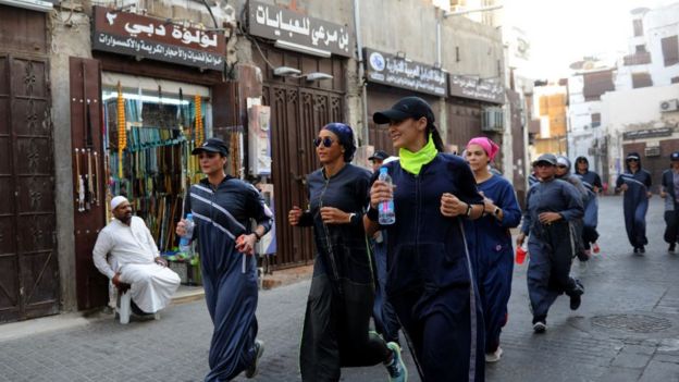 women jog in Balad, Jeddah