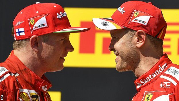Kimi Raikkonen (left) and Ferrari team-mate Sebastian Vettel