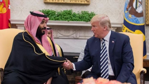 Donald Trump con el príncipe heredero Mohammed bin Salman de Arabia Saudita, marzo 2018
