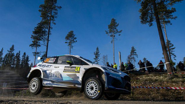 James Morgan co-driving alongside Rhys Yates in the real-life WRC Rally Sweden in February 2020