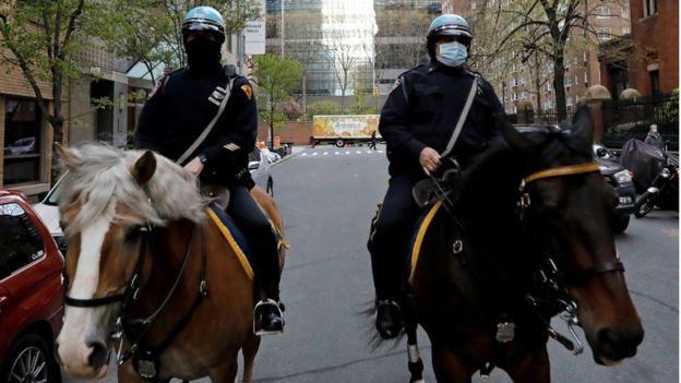 New York City mounted police patrol in New York, USA, 16 March 2020