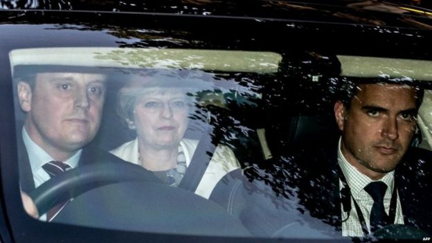 Theresa May leaving a dinner in Brussels on Monday