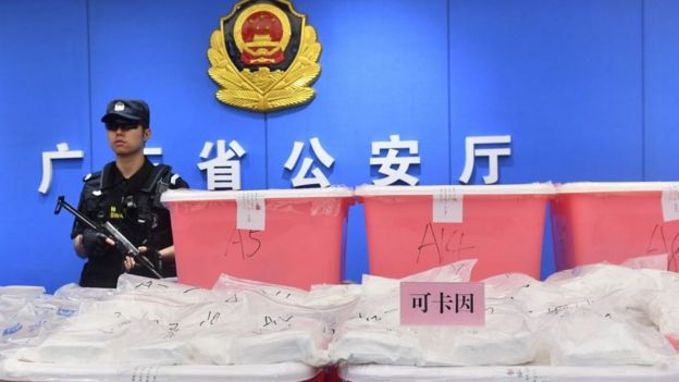 Cocaína apreendida em uma operação da polícia chinesa