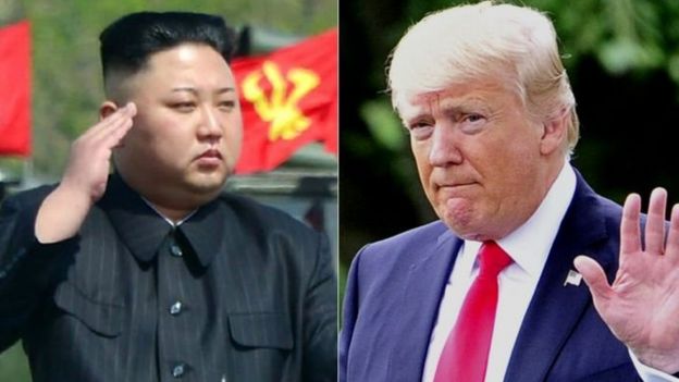 Kiongozi wa Korea Kaskazini Kim Jong-un na mwenzake wa Marekani Donald Trump