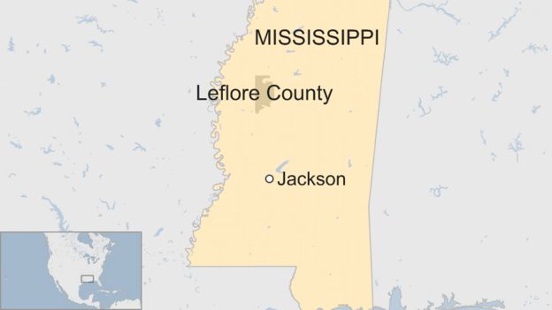 A BBC map showing Leflore County in Mississippi state