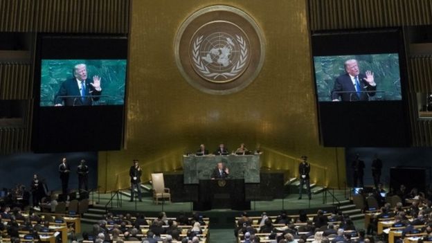 Trump speaking at the UN