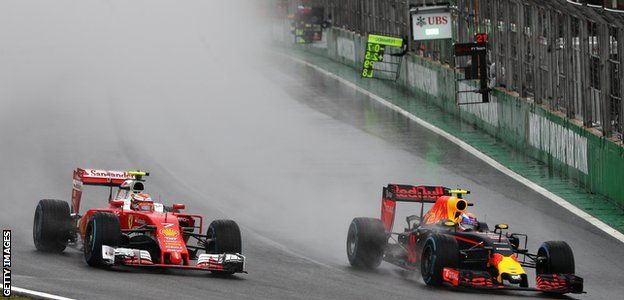 Max Verstappen overtakes Kimi Raikkonen during the Brazilian Grand Prix in 2016