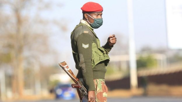 A soldier at a checkpoint in Harare, Zimbabwe - Friday 31 July 2020