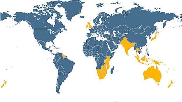 Mapa de países que manejan a la izquierda y a la derecha