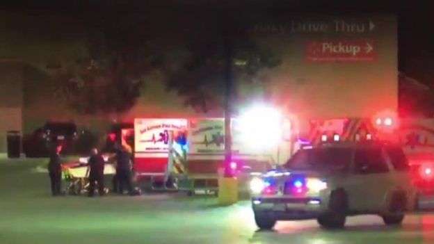 Screen grab shows emergency services vehicle at scene