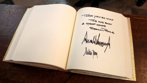 Donald Trump's signature in the Westminster Abbey distinguished visitors' book