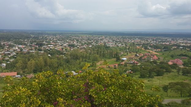 Landscape of Rwenzori region in western Uganda.