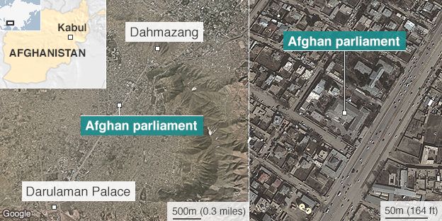 Map showing Afghan parliament