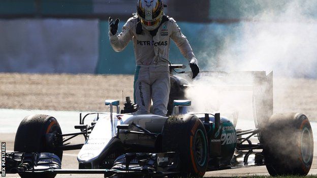 Lewis Hamilton's engine fails during the Malaysian Grand Prix