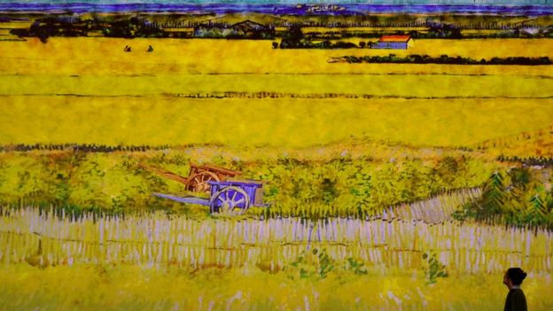 Mulher observa quadro de Van Gogh