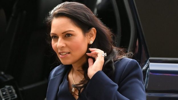 Home Secretary Priti Patel arrives at the National Police Chiefs" Council and Association of Police and Crime Commissioners joint summit, at the Queen Elizabeth II Conference Centre, in London.