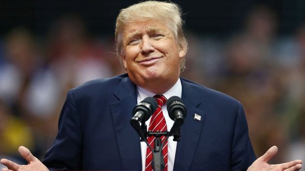 Donald Trump speaking at a campaign event in 2015