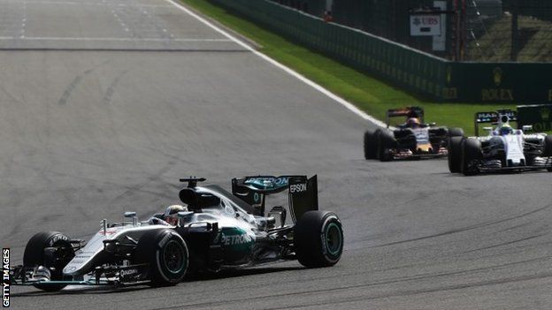 Lewis Hamilton (44) driving his Mercedes during the Belgian Grand Prix