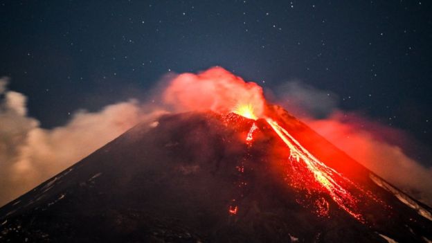 Mount Etna spewing lava