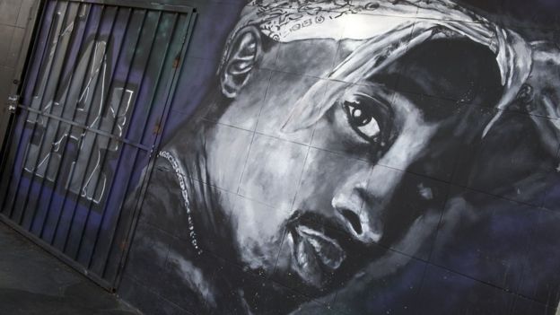 A wall dedicated to the memory of US rapper Tupac Shakur in Los Angeles