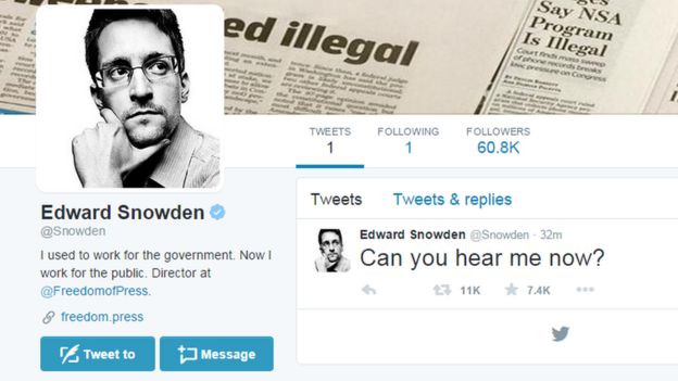 Edward Snowden joins Twitter and follows NSA - BBC News