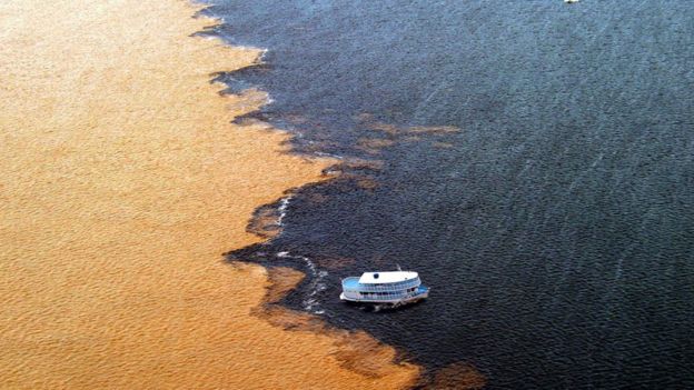 O encontro das águas dos rios Negro e Solimões, no entorno de Manaus