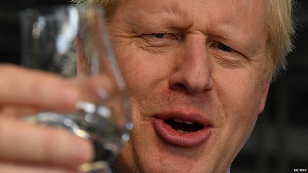 Boris Johnson during a visit to a distillery near Elgin