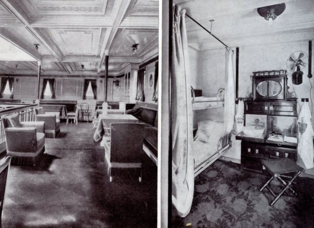 El "salón para damas" y las habitaciones del crucero alemán.