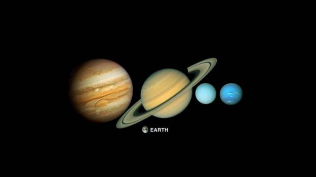 Imágenes interpuestas de Júpiter, Saturno, Neptuno y Urano captadas por el Voyager 2