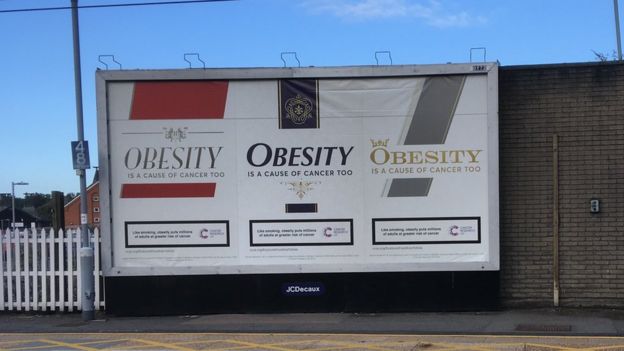 Outdoors com campanha da Cancer Research UK sobre obesidade e câncer