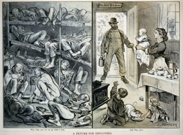 Карикатура конца XIX века, изображающая курильщиков опиума, поедающих крыс